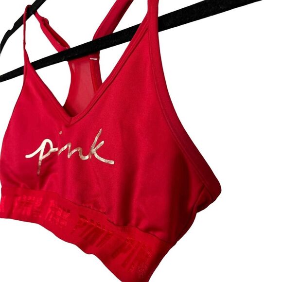 VICTORIA'S SECRET PINK Active Red Gold Spell Out Lightly Lined Bralette Bra XS - Picture 10 of 16